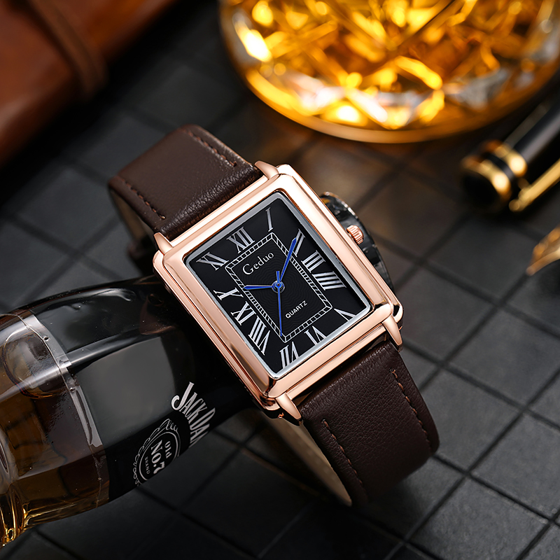 Jam tangan kuarsa Dial persegi - Leather Watch Band Men ulasan dan harga